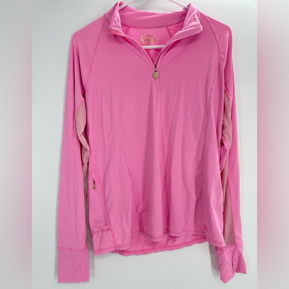 Lilly Pulitzer Luxletic Marion Mesh Panel Half-Zip Sunguard Pink Size Medium - Picture 2 of 9